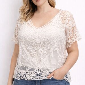 Bohemian Style Ivory Crochet Top•Plus Size 2-3X•Vintage